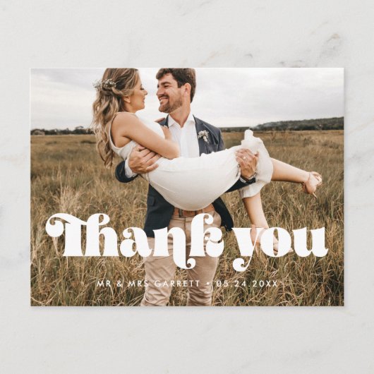 Retro Vintage SkriptWedding Vielen Dank Postkarte (Vorderseite)