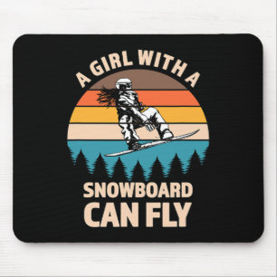 Retro Vintage Snowboard Girl Shirt Fun Winterboard Mousepad