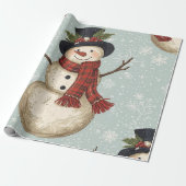 Retro Vintage Snowman Cute Christmas Geschenkpapier (Ungerollt)