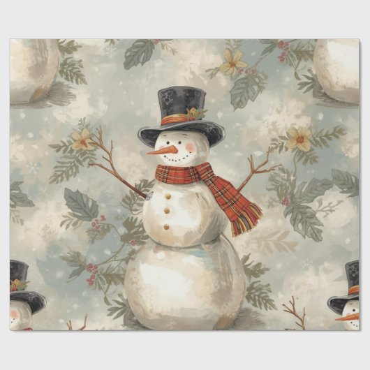 Retro Vintage Snowman Cute Christmas Geschenkpapier (Flach)
