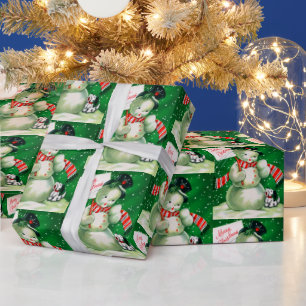 Retro Vintage Snowman Holiday Party Packung Geschenkpapier