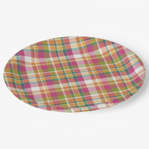 Retro-Vintage-Sommer-Karo-Tartan-Quadratmuster Pappteller