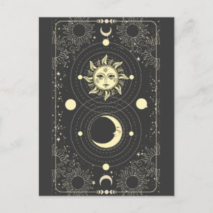Retro-Vintage-Sonne-Mond-Planeten-Wolken-Tarot-Rah Postkarte