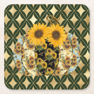Retro Vintage Sonnenblumen Pumpkin-Papier-Unterset Rechteckiger Pappuntersetzer