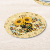 Retro Vintage Sonnenblumen Pumpkin-Papier-Unterset Runder Pappuntersetzer (Angewinkelt)
