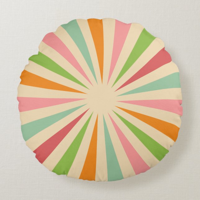 Retro-Vintage Sonnenstrahlen Rundes Kissen (Vorderseite)