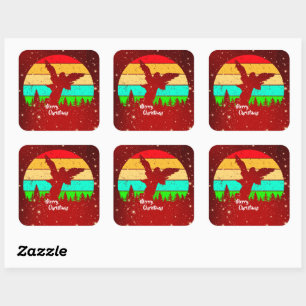 Retro Vintage Sonnenuntergang Engel Frohe Weihnach Quadratischer Aufkleber