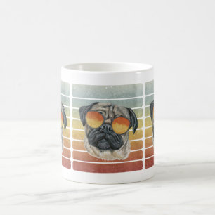 Retro Vintage Sonnenuntergang Pug Mama Papa Kaffeetasse