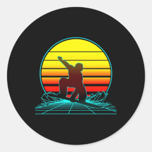 Retro Vintage Sonnenuntergang Snowboarden Runder Aufkleber