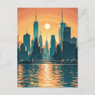 Retro-Vintage-Sonnenuntergang über Manhattan Postkarte