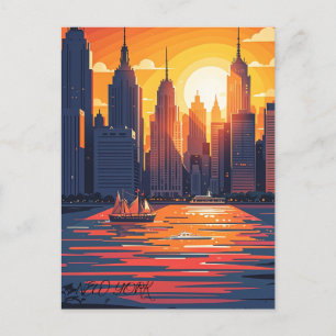 Retro-Vintage-Sonnenuntergang über Manhattan  Postkarte