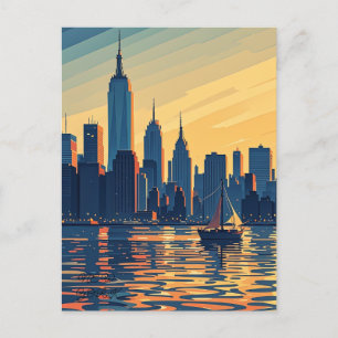 Retro-Vintage-Sonnenuntergang über Manhattan Postkarte
