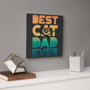 Retro-Vintage-Sonnenuntergang Vatertag Bester Katz Quadratische Wanduhr