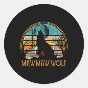 Retro Vintage Sonnenuntergang Wolf Oma Muttertag O Runder Aufkleber