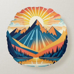 Retro-Vintage-Sonnenuntergangslandschaft  Rundes Kissen