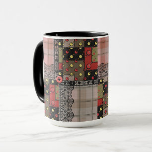 Retro Vintage-Spitze Karo kariert Patchwork Boho Tasse