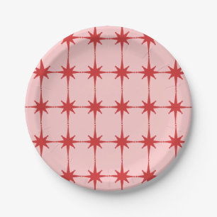 Retro-Vintage Sterne Rosa und Rot Pappteller