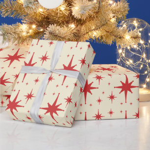 Retro Vintage Sterne Rot und Creme Geschenkpapier