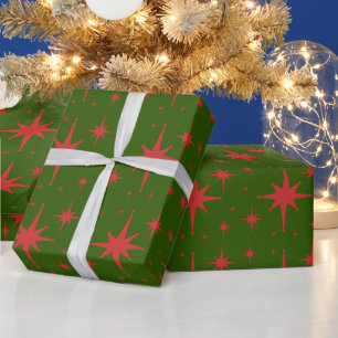 Retro-Vintage Sterne rot und grün Geschenkpapier