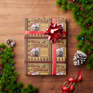 Retro-Vintage-Stil Haustier-Foto-Text Weihnachten Geschenkpapier