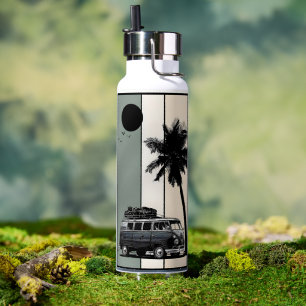 Retro Vintage Strand Van und Palme  Trinkflasche