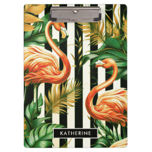 Retro-Vintage-Streifen Flamingo Klemmbrett