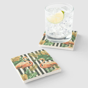 Retro-Vintage-Streifen Flamingo Steinuntersetzer