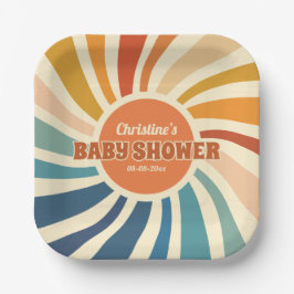 Retro Vintage Sun Rainbow Baby Dusche Pappteller