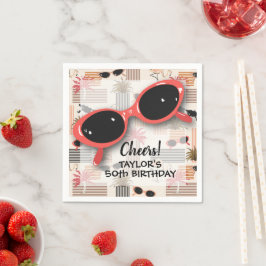 Retro Vintage Sunglasses Flamingos Palms Serviette