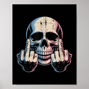 Retro-Vintage-Totenkopf-Gesicht Lustiger Mittelfin Poster