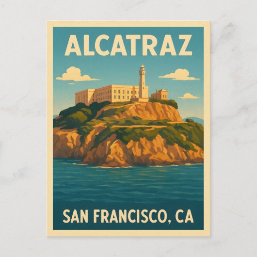 Retro Vintage Travel Alcatraz Insel San Francisco Postkarte (Vorderseite)
