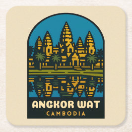 Retro Vintage Travel Angkor Wat Cambodia  Rechteckiger Pappuntersetzer