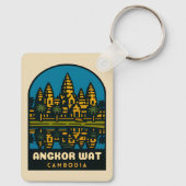 Retro Vintage Travel Angkor Wat Cambodia Schlüsselanhänger (Rückseite)