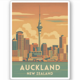 Retro Vintage Travel Auckland Neuseeland Stadt Aufkleber