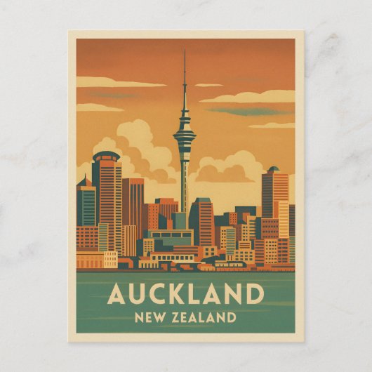 Retro Vintage Travel Auckland Neuseeland Stadt Postkarte (Vorderseite)