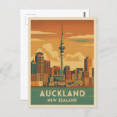 Retro Vintage Travel Auckland Neuseeland Stadt Postkarte (Vorne/Hinten)