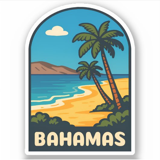 Retro Vintage Travel Bahamas Beach Landschaft Aufkleber (Vorderseite)