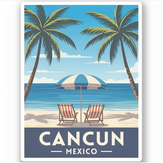 Retro Vintage Travel Cancun Mexico Beach Landschaf Aufkleber (Vorderseite)