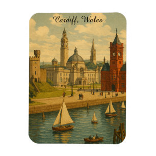 Retro Vintage Travel Cardiff Wales UK Sehenswürdig Magnet