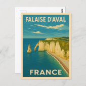 Retro Vintage Travel Cliffs of Etretat Frankreich Postkarte (Vorne/Hinten)