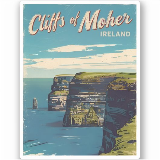 Retro Vintage Travel Cliffs of Moher Irland Aufkleber (Vorderseite)