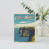 Retro Vintage Travel Cliffs of Moher Irland Postkarte (Stehend Vorderseite)
