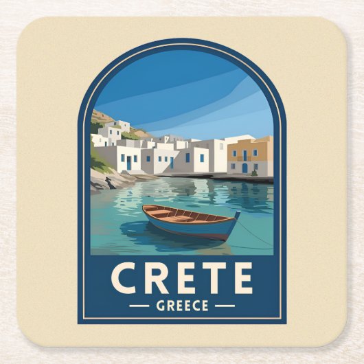 Retro Vintage Travel Crete Greece Seaside Rechteckiger Pappuntersetzer (Vorderseite)