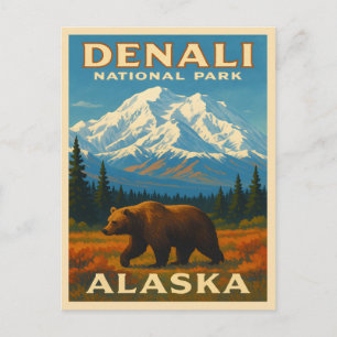 Retro Vintage Travel Denali Nationalpark Alaska Postkarte