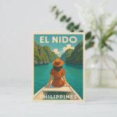 Retro Vintage Travel El Nido Philippinen Landschaf Postkarte (Stehend Vorderseite)