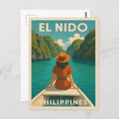 Retro Vintage Travel El Nido Philippinen Landschaf Postkarte (Vorne/Hinten)