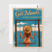 Retro Vintage Travel Gili Islands Lombok Indonesie Postkarte (Vorne/Hinten)
