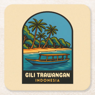 Retro Vintage Travel Gili Trawangan Indonesien Rechteckiger Pappuntersetzer