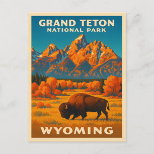 Retro Vintage Travel Grand Teton Nationalpark Postkarte