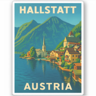 Retro Vintage Travel Hallstatt Österreich Landscha Aufkleber